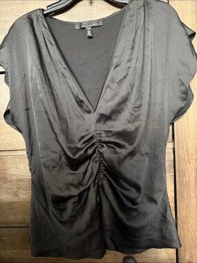 White House Black Market Black Ruched V-Neck Blouse